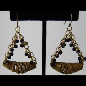 African brass earrings with black seed beads
